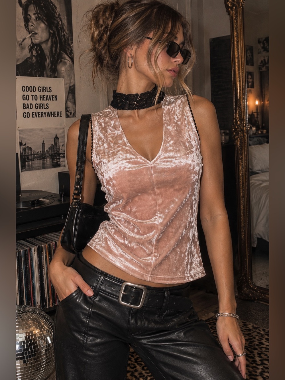 Nanette Lepore Eastern Opulence Blush Velvet Lace Choker Top S NWT